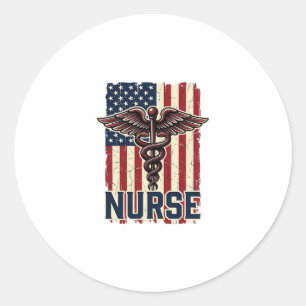 Vintage Nurse Flag Caduceus Back Design_1 Classic Round Sticker