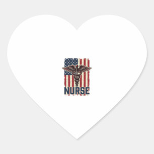 Vintage Nurse Flag Caduceus Back Design_1 Heart Sticker