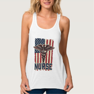 Vintage Nurse Flag Caduceus Back Design_1 Singlet