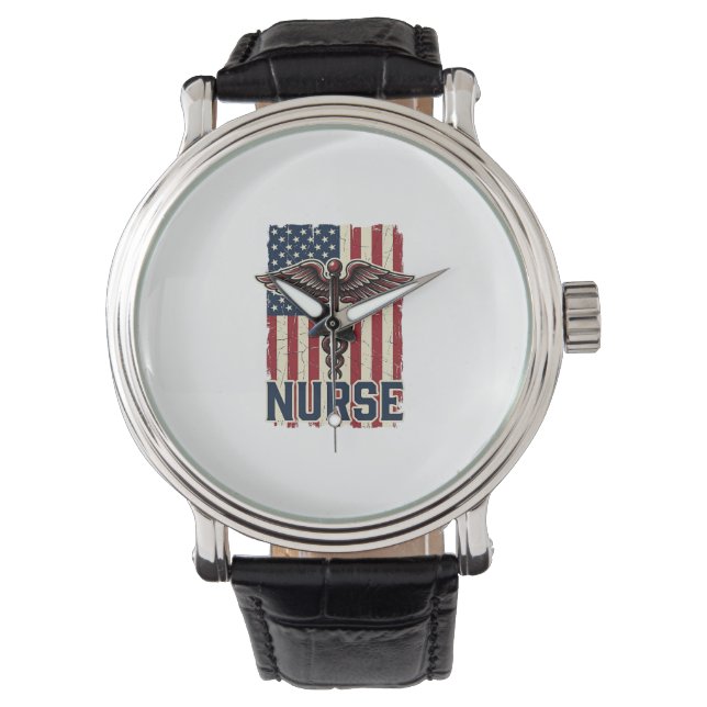 Vintage Nurse Flag Caduceus Back Design_1 Watch (Front)