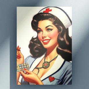 Vintage Nurse Illustration Postcard