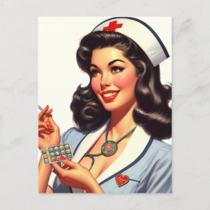 Vintage Nurse Illustration Postcard