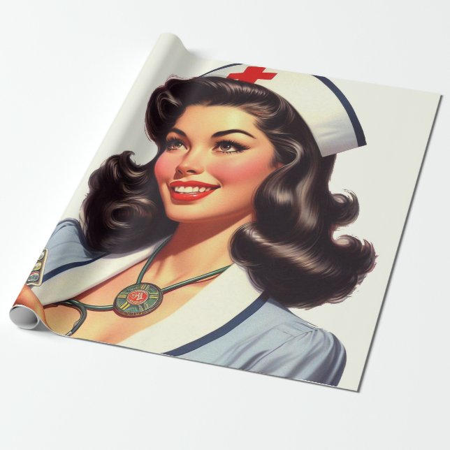 Vintage Nurse Illustration Wrapping Paper (Unrolled)