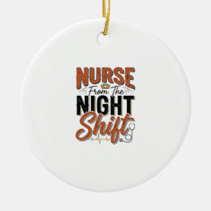 Vintage Nurse Night Shift Shirt Design_1 Ceramic Tree Decoration