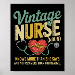 Vintage Nurse Noun Knows More Than She Says Quote  Poster