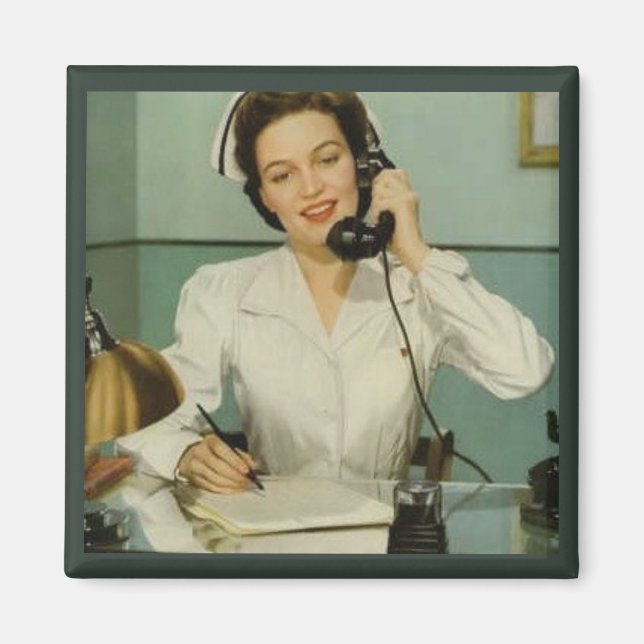 Vintage Nurse on the Phone Magnet (Front)