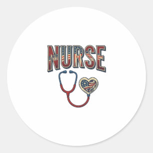 Vintage Nurse Patriotic Stethoscope Shirt Design_1 Classic Round Sticker