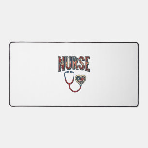 Vintage Nurse Patriotic Stethoscope Shirt Design_1 Desk Mat