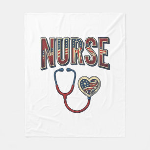 Vintage Nurse Patriotic Stethoscope Shirt Design_1 Fleece Blanket