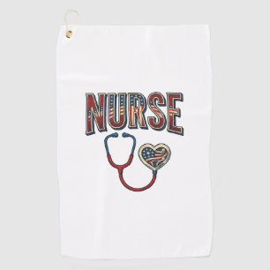 Vintage Nurse Patriotic Stethoscope Shirt Design_1 Golf Towel