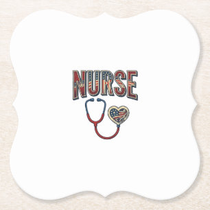 Vintage Nurse Patriotic Stethoscope Shirt Design_1 Paper Coaster