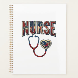 Vintage Nurse Patriotic Stethoscope Shirt Design_1 Planner