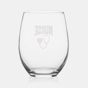 Vintage Nurse Patriotic Stethoscope Shirt Design_1 Stemless Wine Glass
