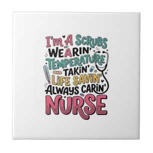 Vintage Nurse Scrubs Temperature Life Saving Shirt Tile