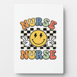 Vintage Nurse Smiley Checkerboard Shirt Design_1 Plaque