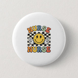 Vintage Nurse Smiley Chequerboard Shirt Design_1 6 Cm Round Badge