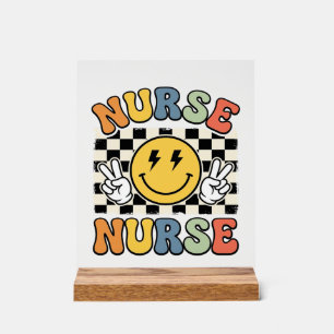 Vintage Nurse Smiley Chequerboard Shirt Design_1 Acrylic Sign