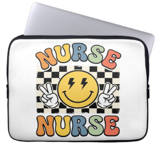 Vintage Nurse Smiley Chequerboard Shirt Design_1 Laptop Sleeve