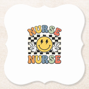 Vintage Nurse Smiley Chequerboard Shirt Design_1 Paper Coaster