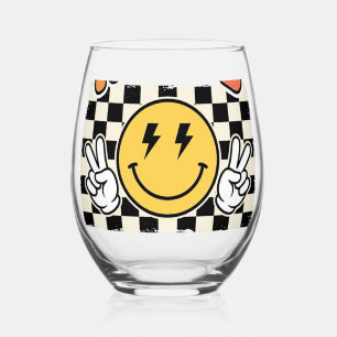 Vintage Nurse Smiley Chequerboard Shirt Design_1 Stemless Wine Glass