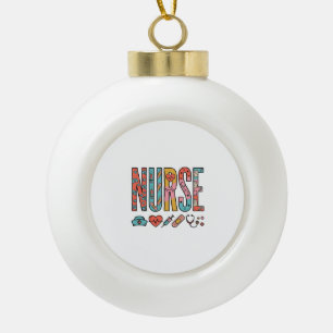 Vintage Nurse Typography Medical Icon Shirt Design Ceramic Ball Christmas Ornament