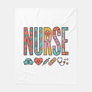 Vintage Nurse Typography Medical Icon Shirt Design Fleece Blanket