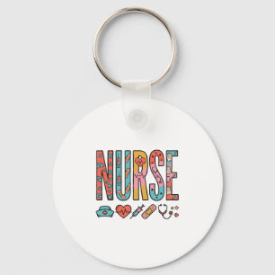 Vintage Nurse Typography Medical Icon Shirt Design Key Ring