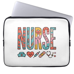 Vintage Nurse Typography Medical Icon Shirt Design Laptop Sleeve