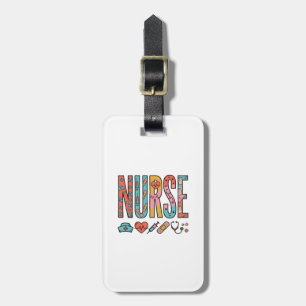 Vintage Nurse Typography Medical Icon Shirt Design Luggage Tag