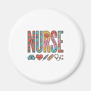 Vintage Nurse Typography Medical Icon Shirt Design Magnet