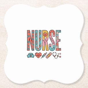 Vintage Nurse Typography Medical Icon Shirt Design Paper Coaster