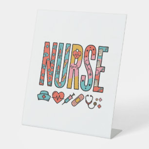 Vintage Nurse Typography Medical Icon Shirt Design Pedestal Sign