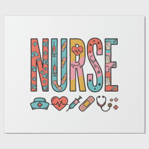 Vintage Nurse Typography Medical Icon Shirt Design Wrapping Paper