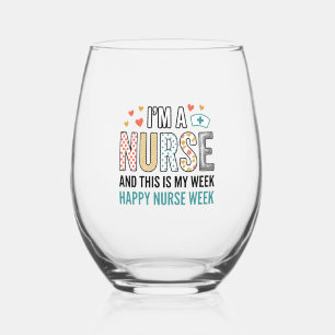 Vintage Nurse Week Appreciation Typography Shirt_1 Stemless Wine Glass
