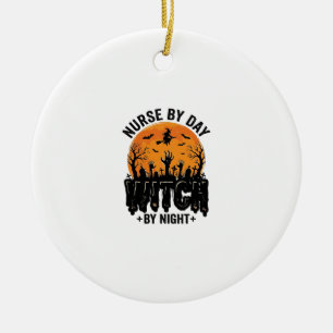 Vintage Nurse Witch Halloween Design_1 Ceramic Tree Decoration