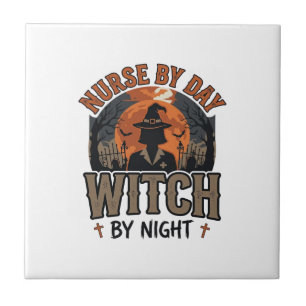 Vintage Nurse Witch Halloween Design_1 Tile
