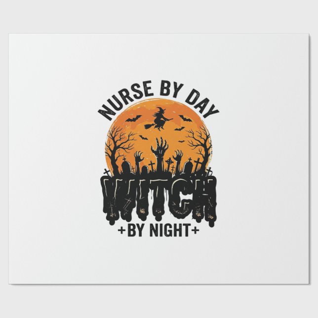 Vintage Nurse Witch Halloween Design_1 Wrapping Paper (Flat)