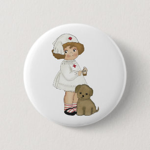 Vintage Nurse With Puppy T-shirts and Gifts 6 Cm Round Badge