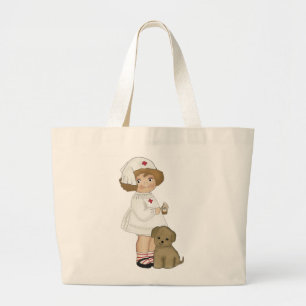 Vintage Nurse With Puppy T-shirts and Gifts Large Tote Bag