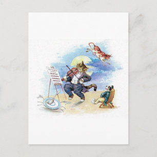 Vintage Nursery Rhyme Hey Diddle, Cat Fiddle art Postcard