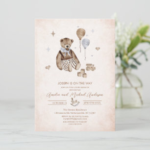 Vintage Nursery teddy bear watercolor baby shower Invitation