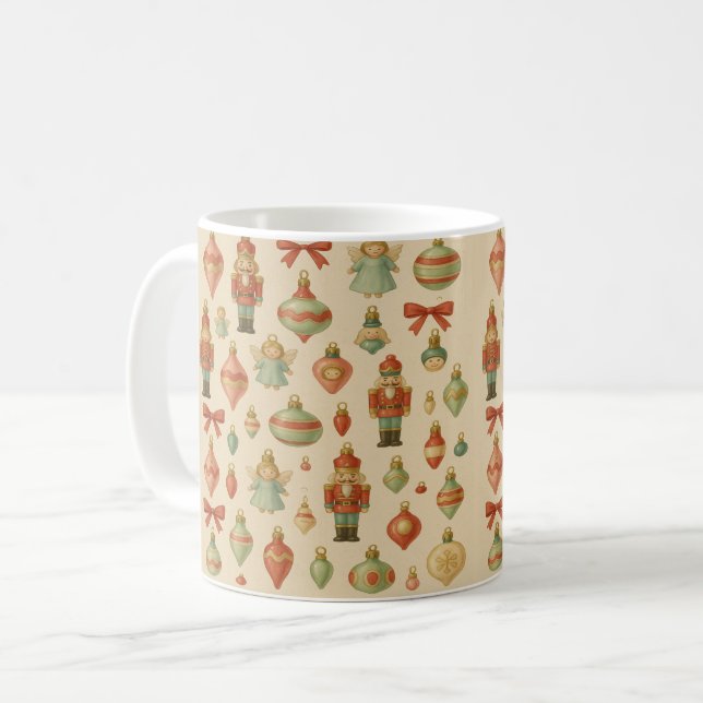 Vintage Nutcracker and Angel Christmas Charm Coffee Mug (Front Left)
