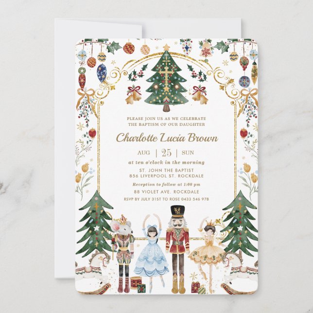 Vintage Nutcracker Christmas Baptism Christening  Invitation (Front)