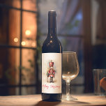 Vintage Nutcracker & Merry Christmas Wine Label<br><div class="desc">A beautifully illustrated vintage-style Nutcracker soldier, resplendent in his classic attire, stands tall, holding a Merry Christmas banner. The rich, warm colours and intricate details evoke a sense of yuletide nostalgia, making it a perfect choice for those who appreciate the classic holiday aesthetics. May your holiday season be filled with...</div>