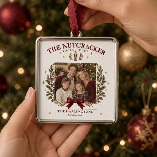 Vintage Nutcracker Personalised Family Photo Metal Tree Decoration