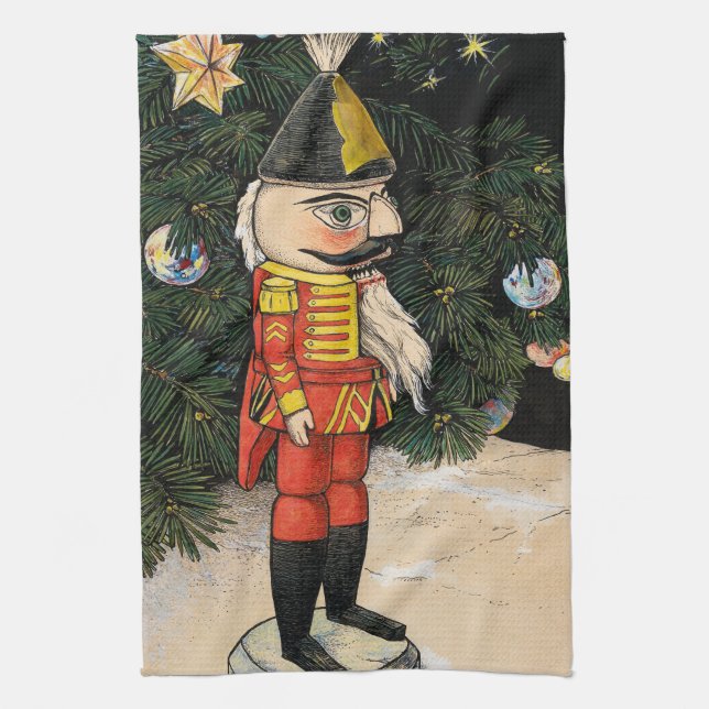 Vintage Nutcracker Under Christmas Tree Tea Towel (Vertical)