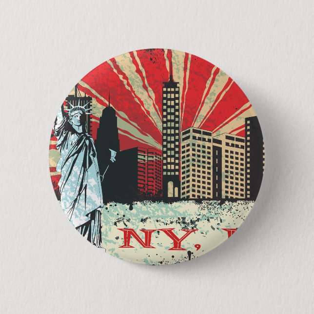 Vintage NY in Red 6 Cm Round Badge (Front)