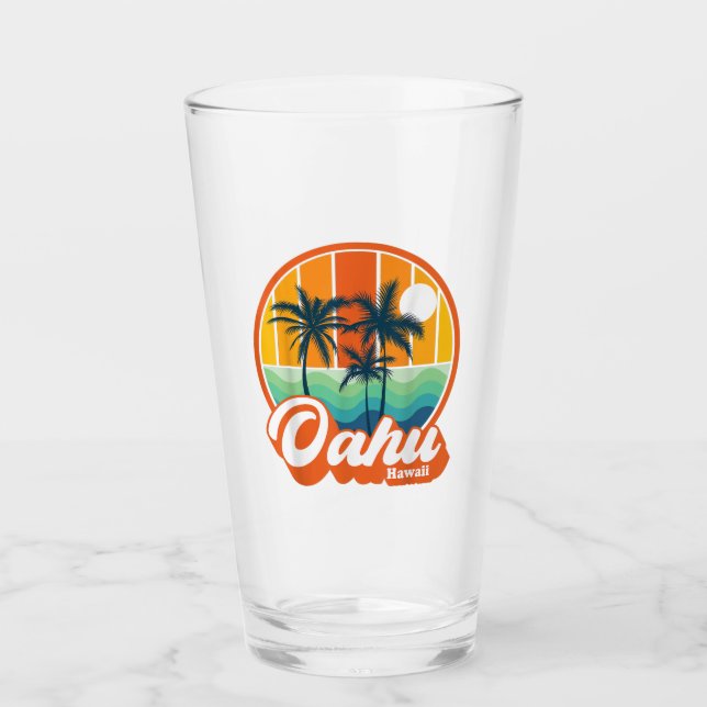 Vintage Oahu Hawaii Hawaiian Island Summer Travel Glass (Front)