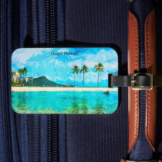 Vintage Oahu Hawaii Travel Island Paradise Luggage Tag (Front Insitu 4)