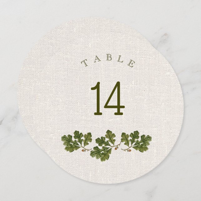 Vintage Oak Leaves Burlap Texture Table Numbers (Front/Back)